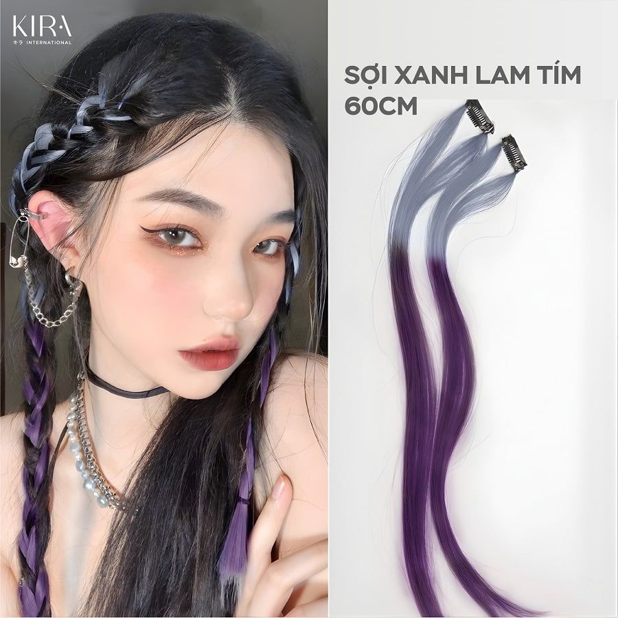  Set 2 lọn tóc giả highlight sợi bấm nhuộm ombre gam màu cá tính dài 60cm 