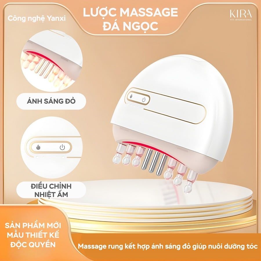  Lược ngọc kinh tuyến ánh sáng đỏ - đẩy tinh chất, massage thư giãn kích thích mọc tóc, thải độc đầu cao cấp 