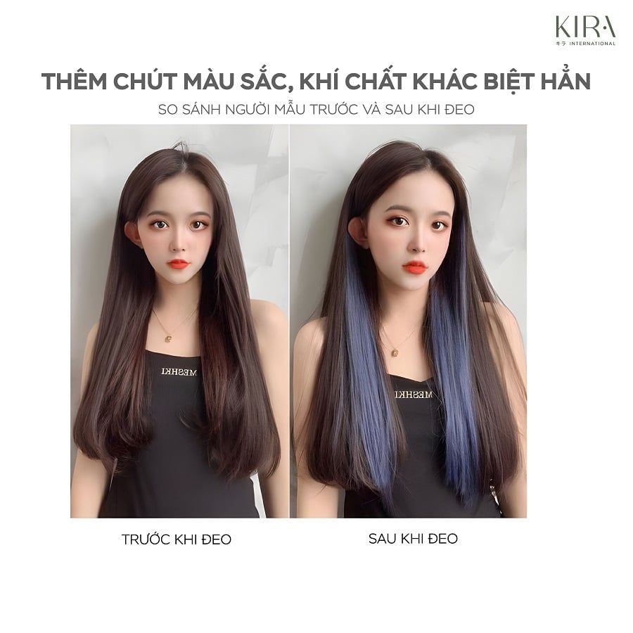  Set 2 lọn tóc giả highlight sợi bấm nhuộm ombre gam màu cá tính dài 60cm 