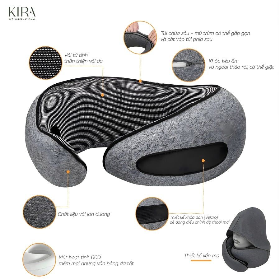  Gối du lịch hình chữ U có mũ trùm đầu 