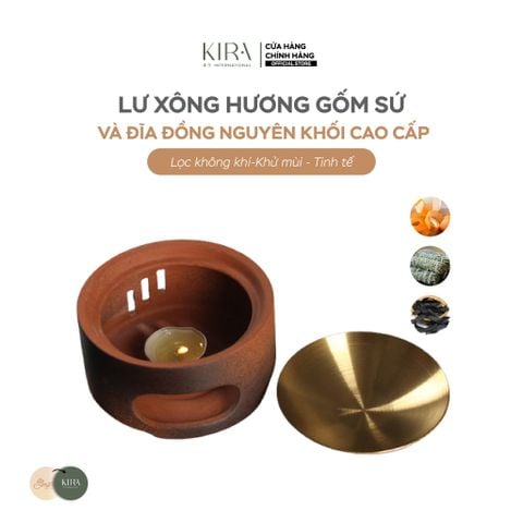  Lư xông hương gốm sứ và đĩa đồng nguyên khối cao cấp, xông tinh dầu, thảo dược, vỏ cam chanh bồ kết... giúp thanh lọc không khí, mang lại hương thơm tươi mát và vận khí tốt cho gia đình 