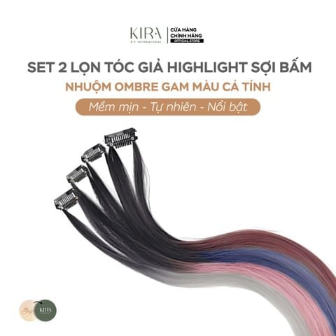  Set 2 lọn tóc giả highlight sợi bấm nhuộm ombre gam màu cá tính dài 60cm 