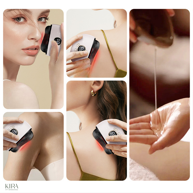  Guasha điện với đá Bianstone dụng cụ làm đẹp nâng cơ mặt, cạo gió, đả thông kinh lạc vai và cổ, chế độ EMS và làm nóng tăng cường hiệu quả 