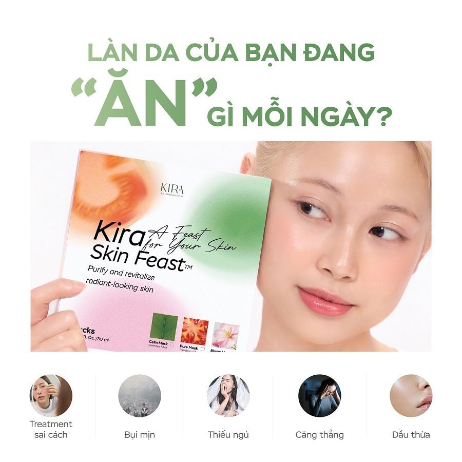 Mặt Nạ Kira Skin Feast – “Bữa Tiệc” Dưỡng Chất Cho Làn Da | Bộ 3 Mask Cà Chua – Trà Xanh – Sakura 