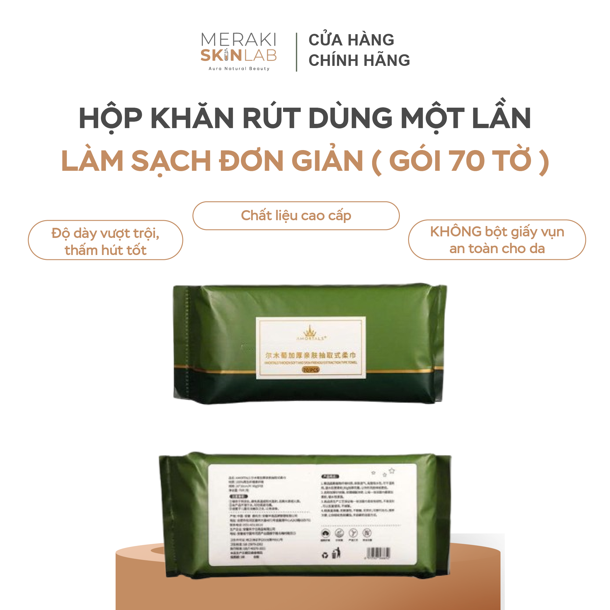  Khăn rút AMORTALS 70 tờ mềm mại tiện lợi | Khăn giấy dùng một lần du lịch, spa, chăm sóc làm sạch da 