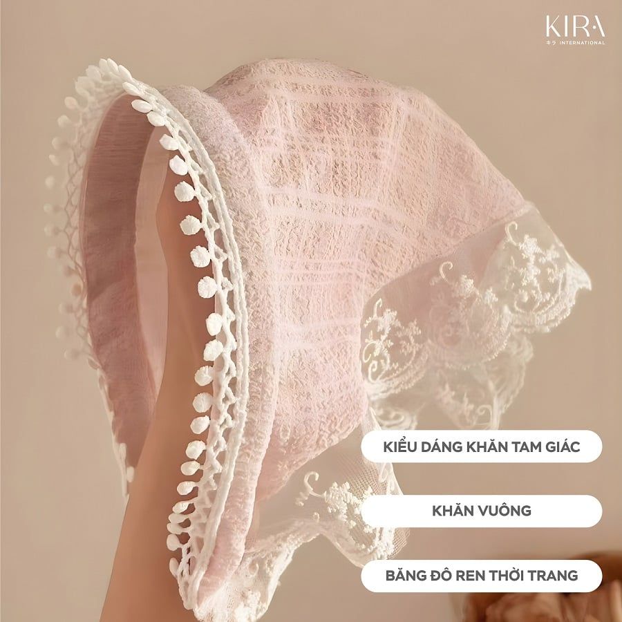  Băng đô ren trắng, khăn đội đầu, khăn tam giác kiểu Pháp, khăn vuông phong cách 