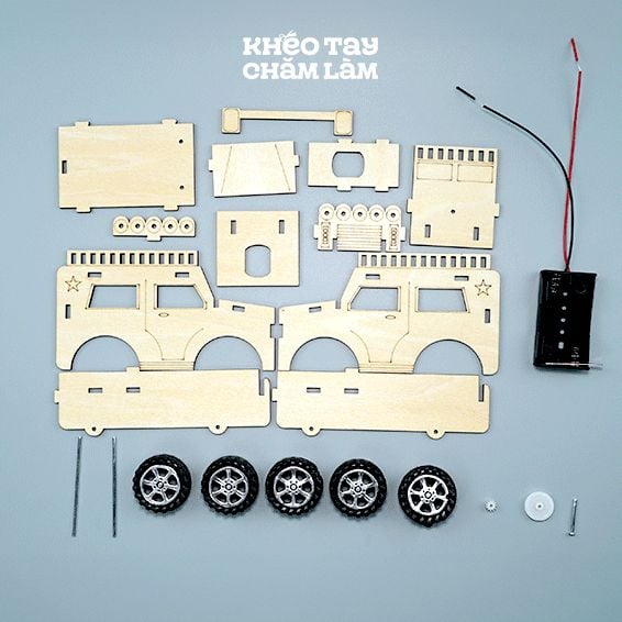  Đồ chơi xe ô tô gỗ DIY lắp ráp chạy pin – Mô hình xe jeep khoa học thực hành cho học sinh 7-14 tuổi 