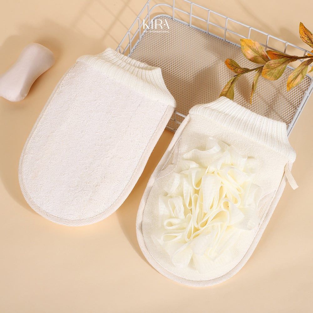  Miếng tắm xơ mướp kèm vải cotton mềm mại – Tẩy tế bào chết toàn thân – Nhanh mềm khi gặp nước – Miếng chà lưng và găng t 