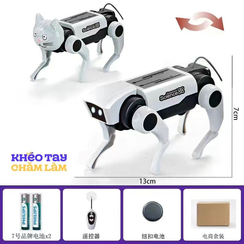  Đồ chơi lắp ráp robot chó mèo cơ khí DIY – mô hình chạy năng lượng mặt trời cho bé 
