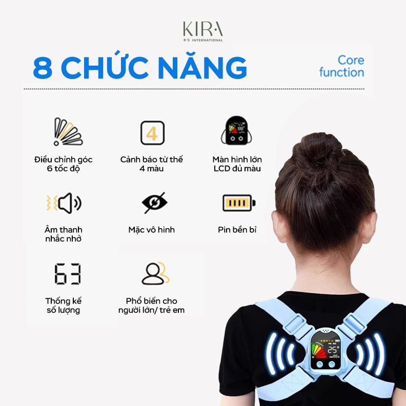  Đai chống gù thông minh LCD – Báo nhắc tư thế học sinh, hỗ trợ chống cận, bảo vệ cột sống cho bé trai bé gái 