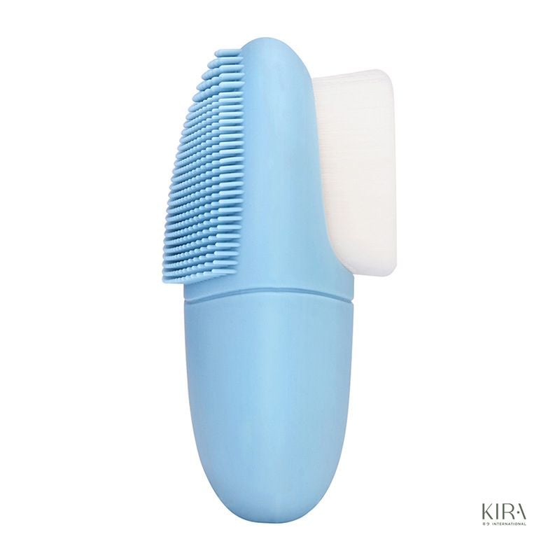  Dụng cụ rửa mặt/massage mặt/chải khô mặt 2 đầu silicone và lông mềm | Bàn chải rửa mặt cầm tay làm sạch sâu - Vàng be 