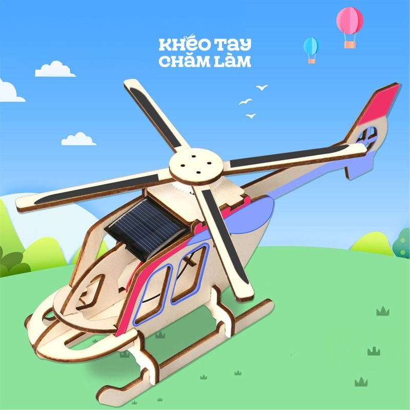  Đồ chơi mô hình DIY Máy bay trực thăng năng lượng mặt trời bằng gỗ – Bộ kit lắp ráp khoa học giáo dục cho trẻ em 