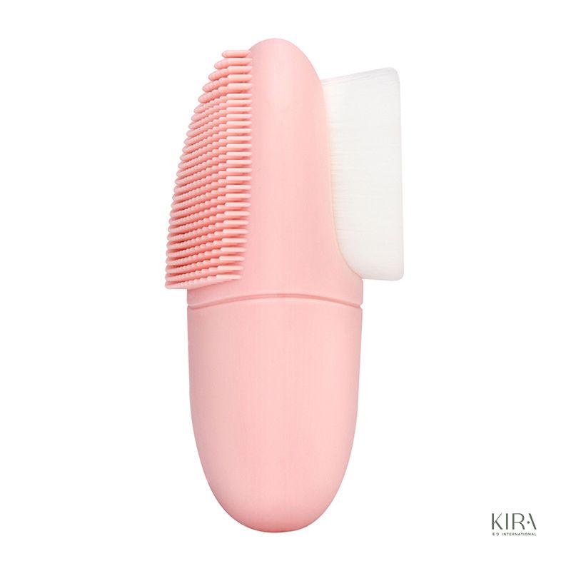  Dụng cụ rửa mặt/massage mặt/chải khô mặt 2 đầu silicone và lông mềm | Bàn chải rửa mặt cầm tay làm sạch sâu - Vàng be 