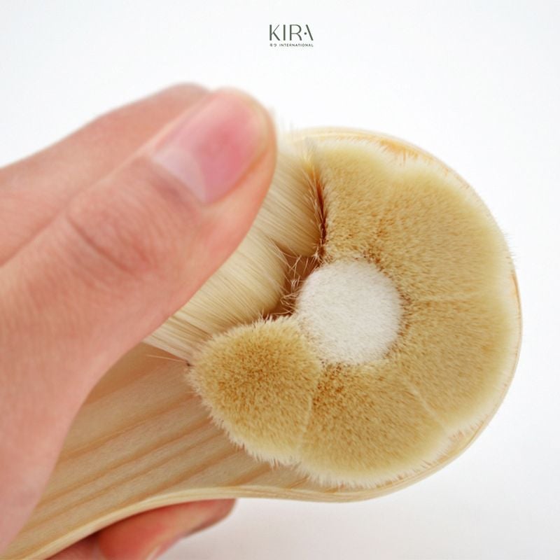  Dụng cụ chải khô massage mặt cán gỗ lông mịn hình hoa mai | Bàn chải rửa mặt thủ công làm sạch sâu tẩy tế bào chết, lưu thông khí huyết, làm mịn da 