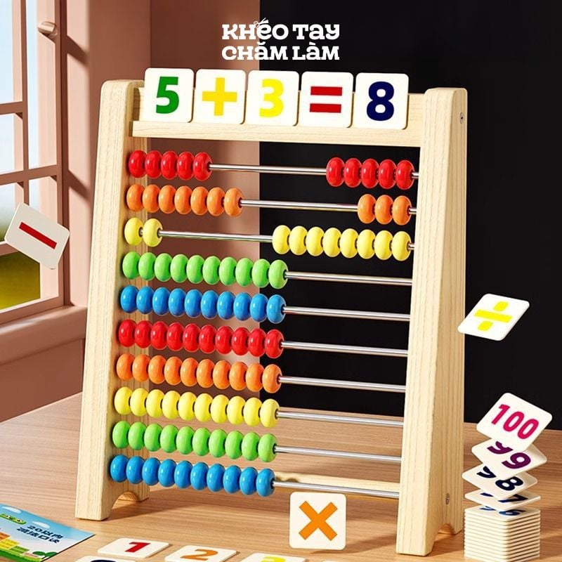  Bàn tính gỗ học toán cho bé – đồ chơi giáo dục sớm, bàn tính hạt màu sắc rèn luyện tư duy 