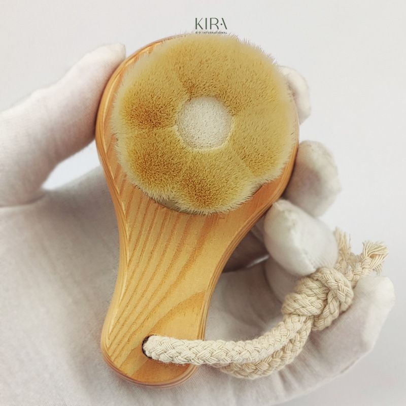  Dụng cụ chải khô massage mặt cán gỗ lông mịn hình hoa mai | Bàn chải rửa mặt thủ công làm sạch sâu tẩy tế bào chết, lưu thông khí huyết, làm mịn da 