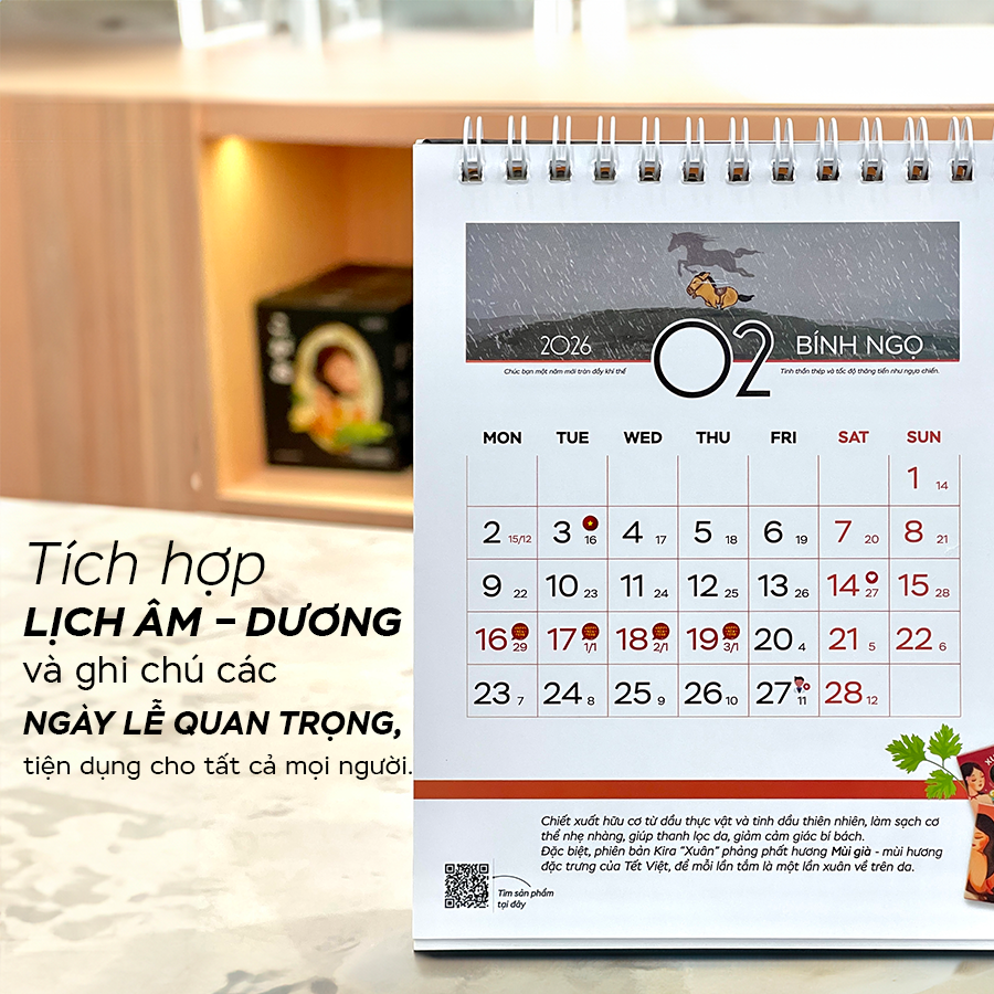  Lịch Để Bàn 2026 Bính Ngọ - Lịch Có Gương - Lịch thiết kế độc quyền - Có lịch âm - Lịch đánh dấu ngày lễ quan trọng trong năm tiện dụng dễ thương 