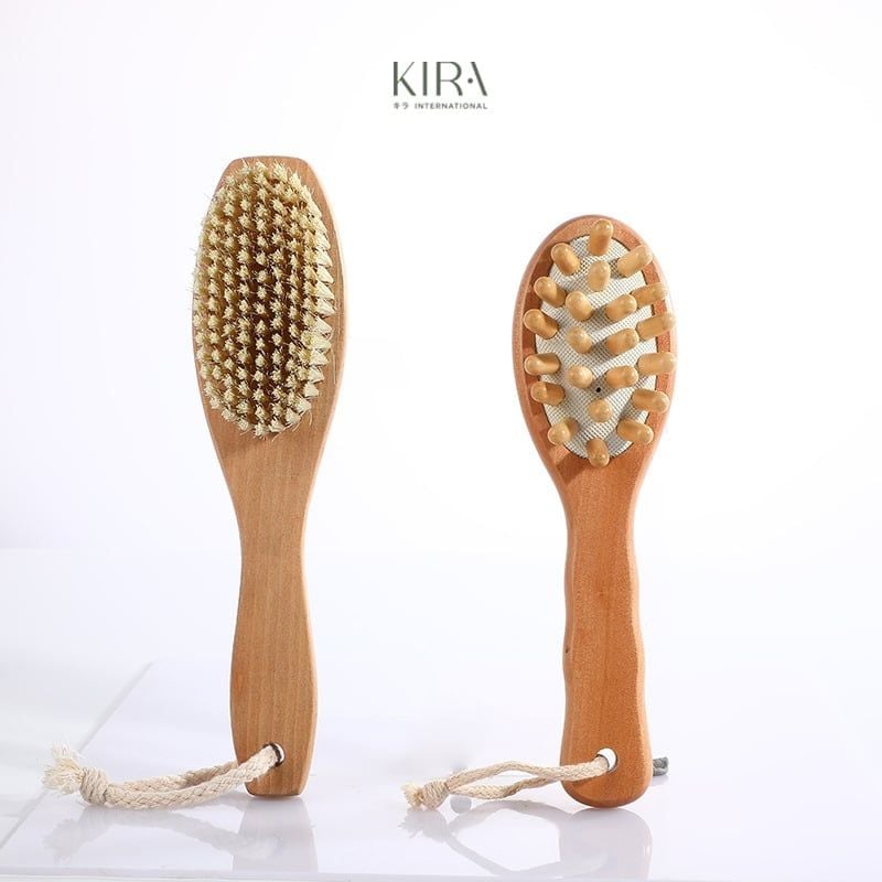  Bàn chải tắm khô 2 mặt gỗ tự nhiên – Tẩy tế bào chết & massage thư giãn toàn thân 