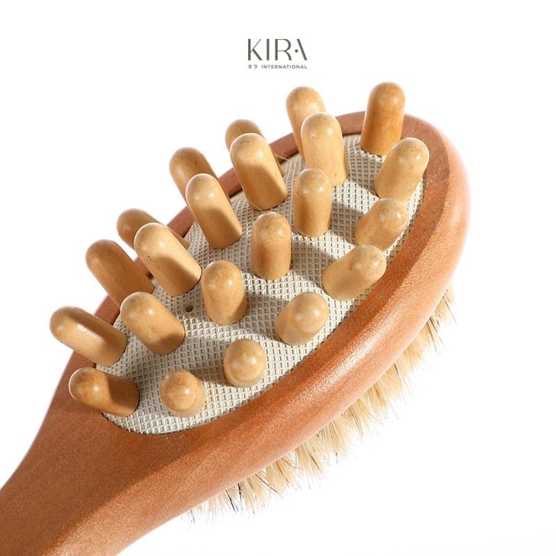  Bàn chải tắm khô 2 mặt gỗ tự nhiên – Tẩy tế bào chết & massage thư giãn toàn thân 