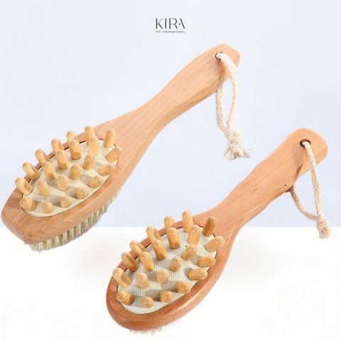  Bàn chải tắm khô 2 mặt gỗ tự nhiên – Tẩy tế bào chết & massage thư giãn toàn thân 