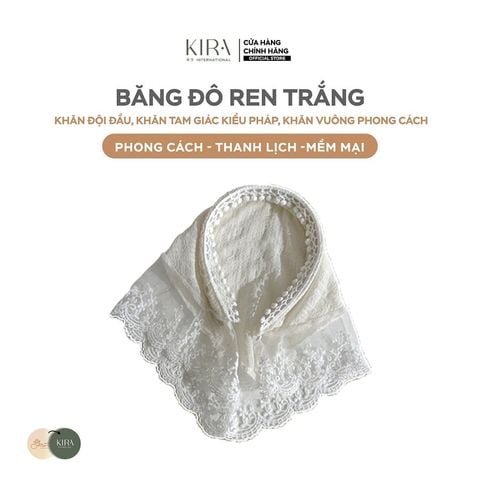  Băng đô ren trắng, khăn đội đầu, khăn tam giác kiểu Pháp, khăn vuông phong cách 