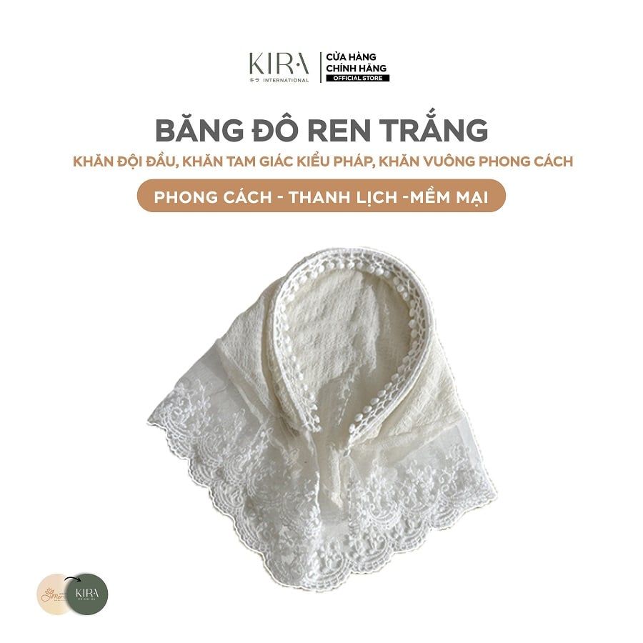  Băng đô ren trắng, khăn đội đầu, khăn tam giác kiểu Pháp, khăn vuông phong cách 