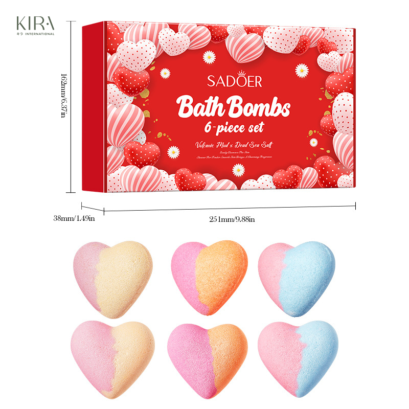  Set 6 viên bom tắm muối khoáng (trái tim romantic) – Bath Bomb Heart Shape – Hộp quà lãng mạn cho Valentine 