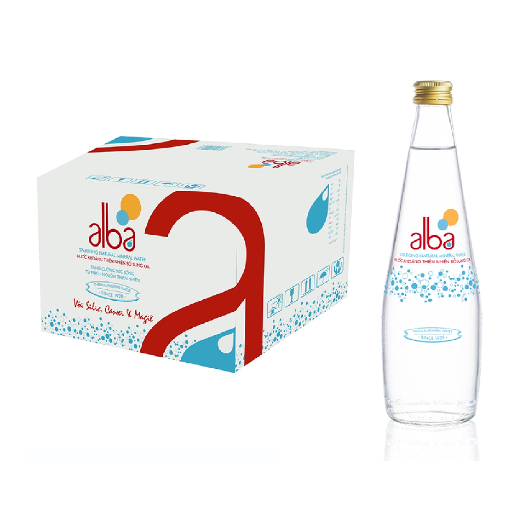 Nước khoáng thiên nhiên bổ sung gas ALBA 450ml - chai thủy tinh