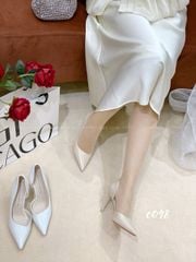 Cao gót nhọn da trơn hở eo C048