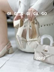 Cao gót vuông ren nơ hở gót C068