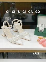Cao gót vuông hở gót nhiều HOA WD trơn C942