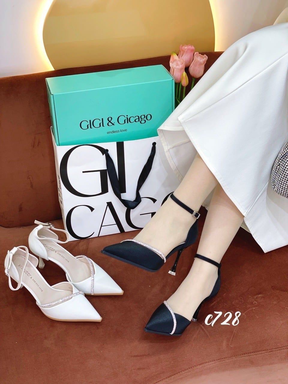 Cao gót nhọn phối dây đá WD C728