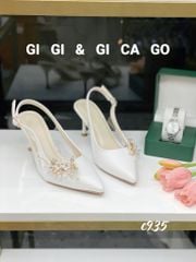 Cao gót nhọn hở gót cài HOA WD C935