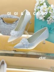 Cao gót nhọn kim tuyến đính HOA WD C916