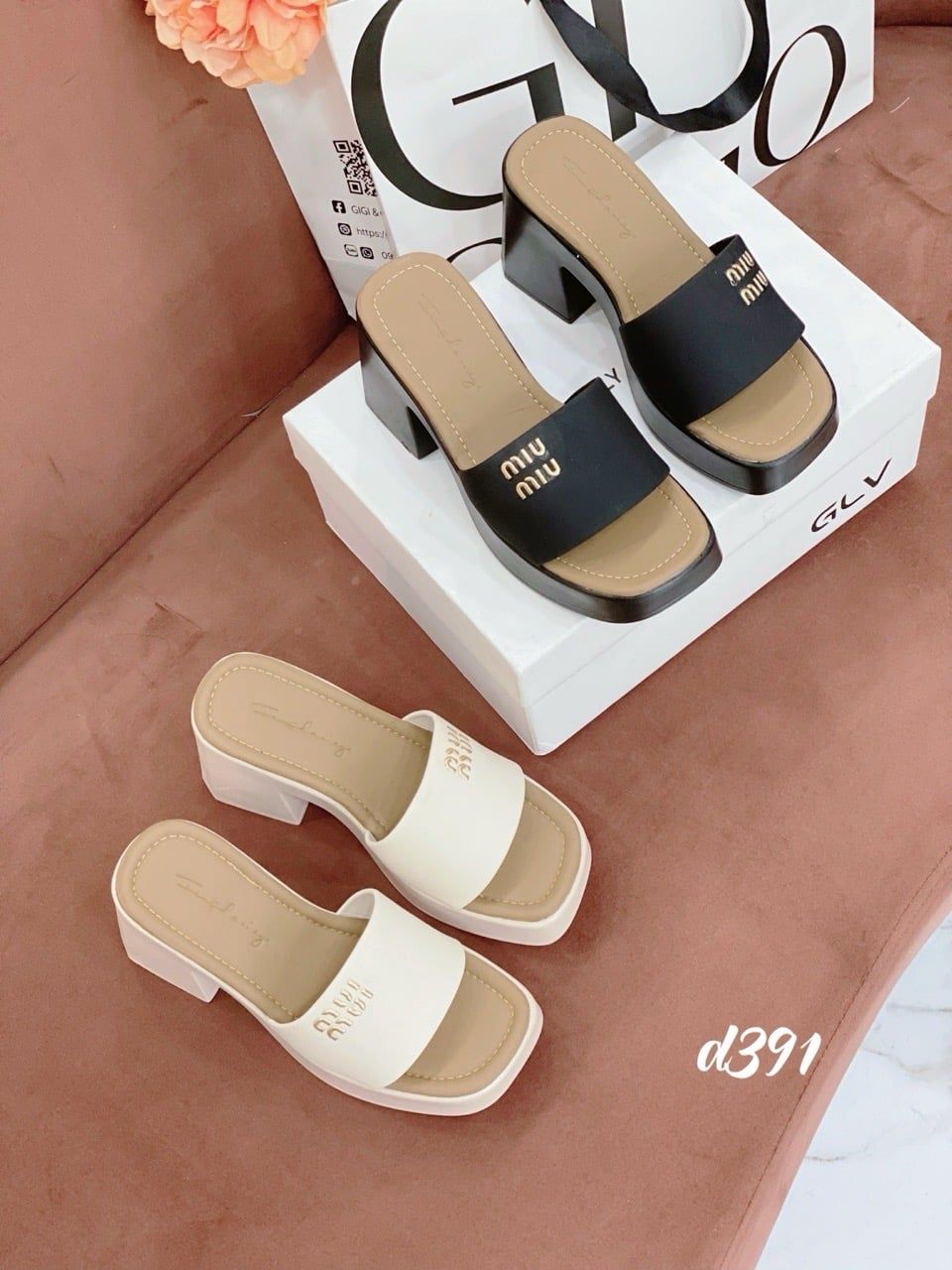 Guốc gót vuông MIU ngang D391