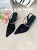 Cao gót nhọn hở gót tweed C897