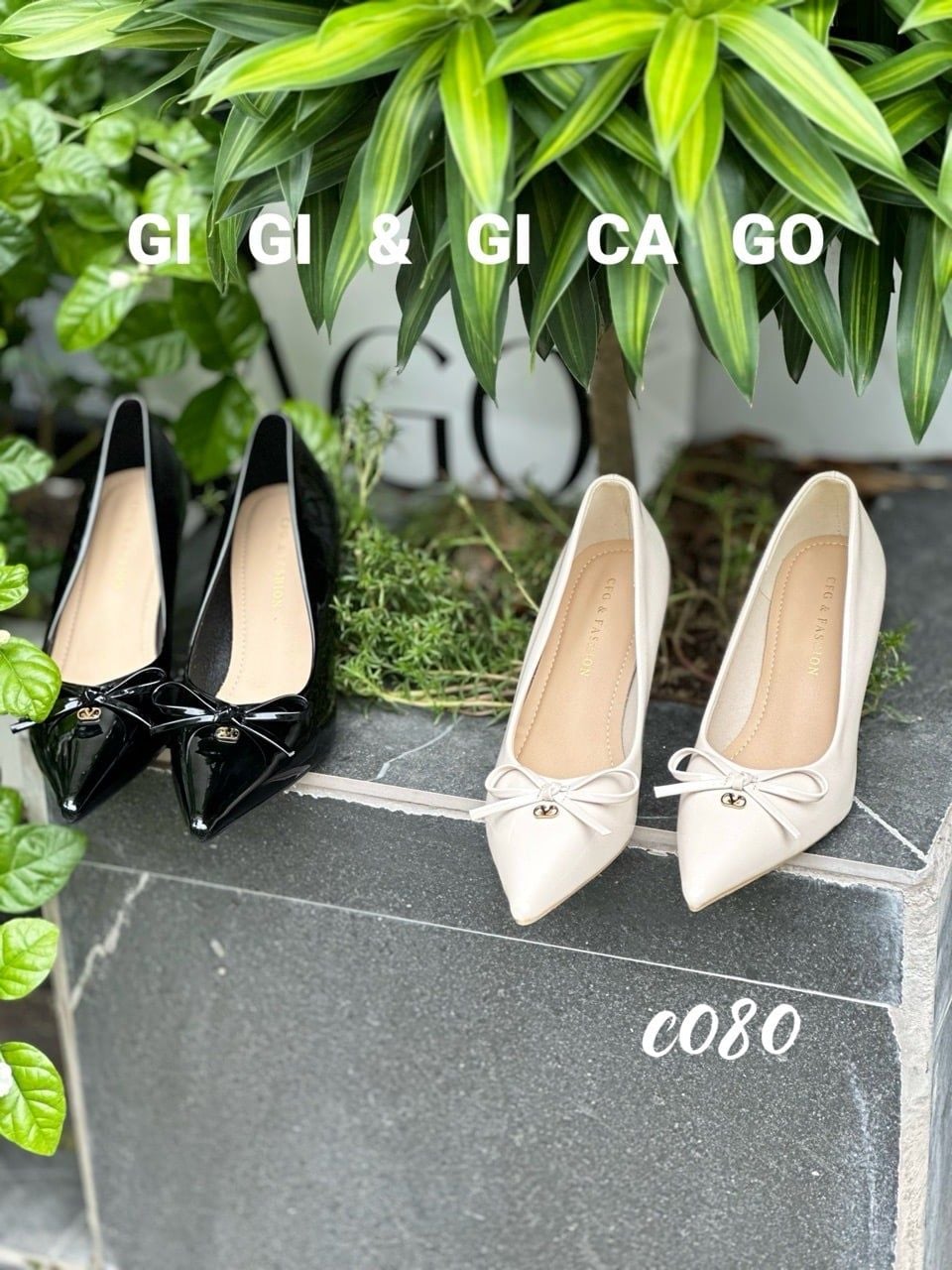 Cao gót nhọn bóng nơ C080