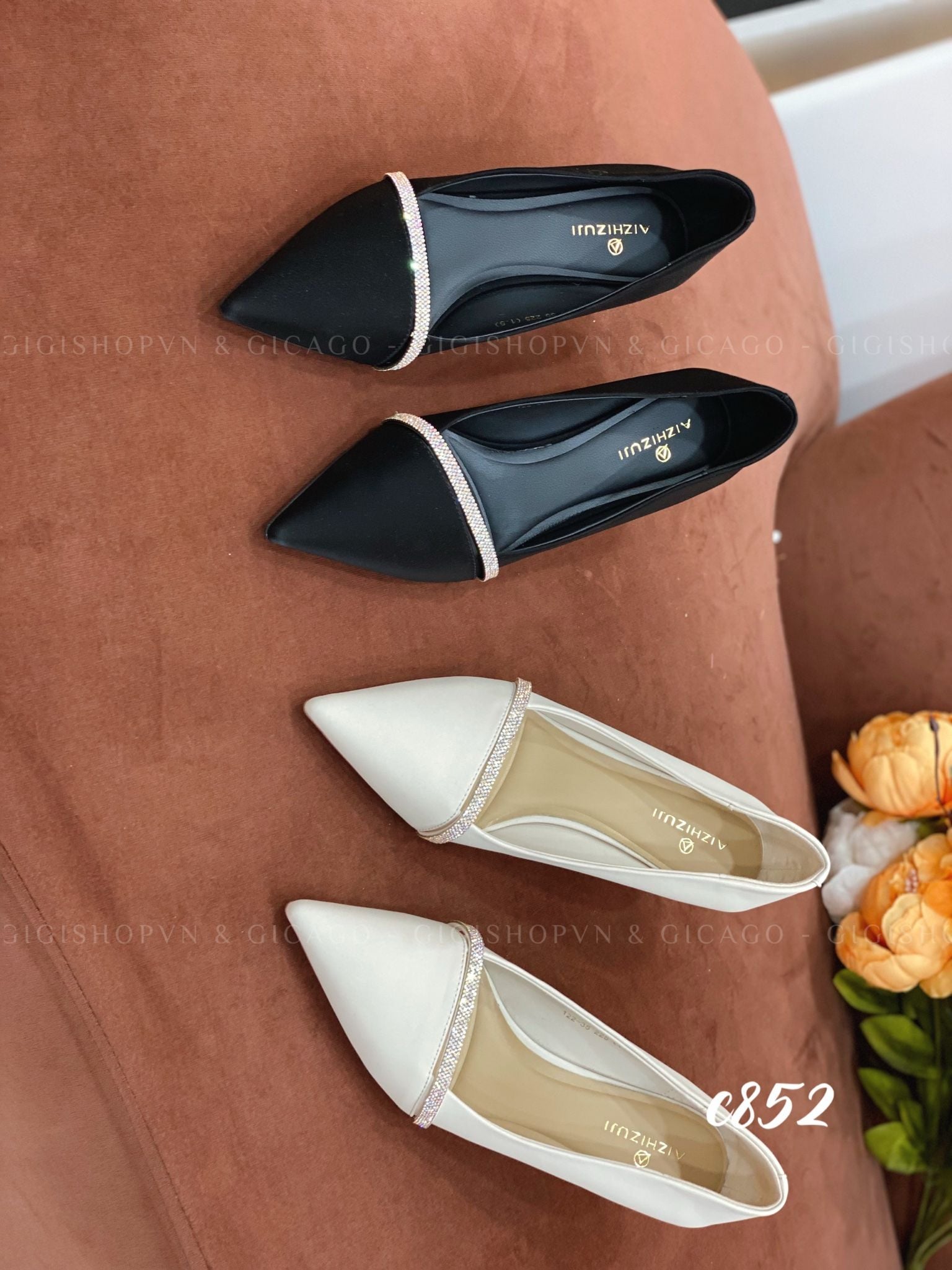 Cao gót nhọn viền đá C852