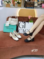 Giày cao gót vuông mũi tròn da trơn Mary G735
