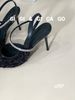 Cao gót nhọn hở gót tweed C897