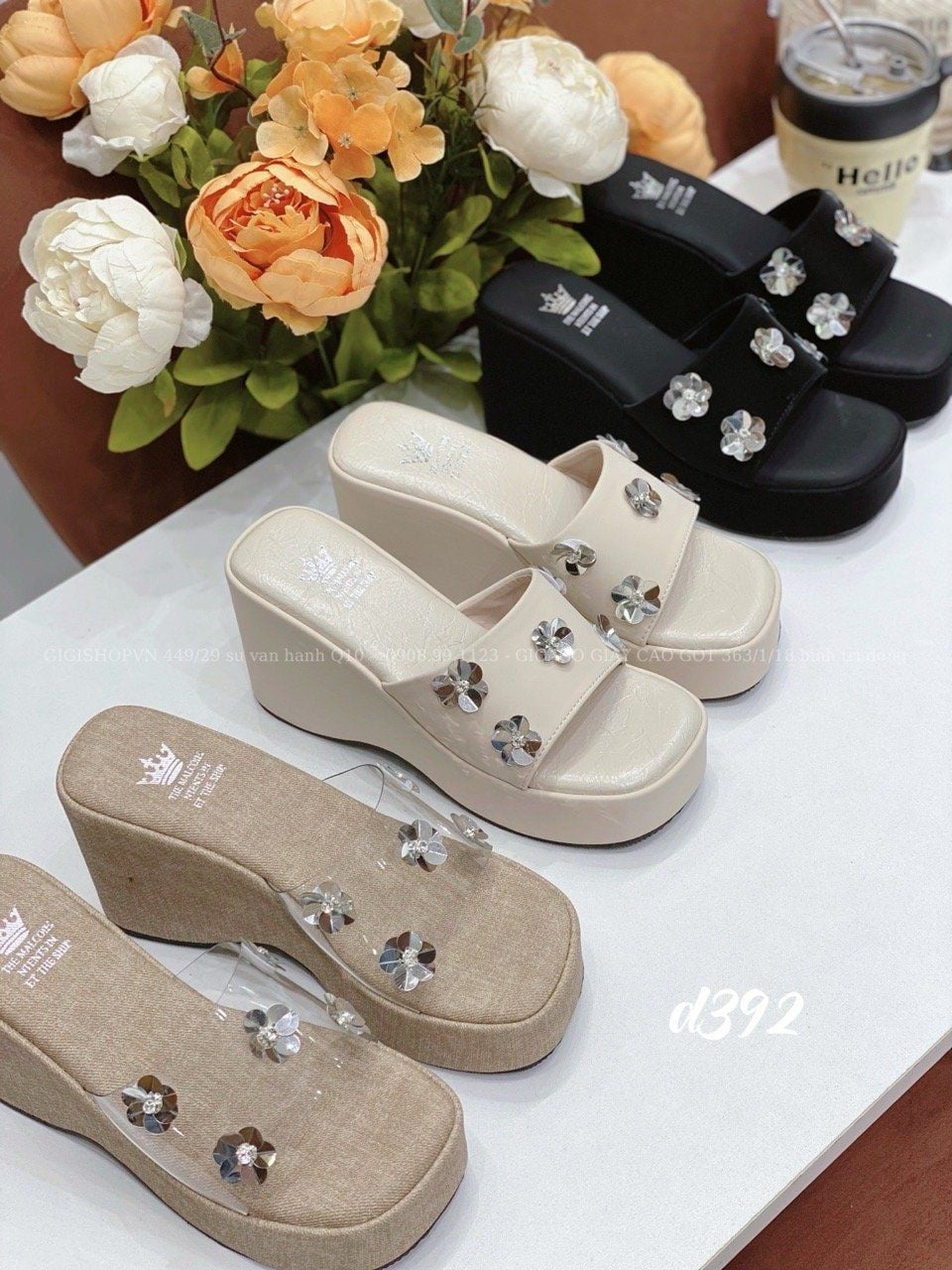 Guốc đế xuồng charm hoa D392