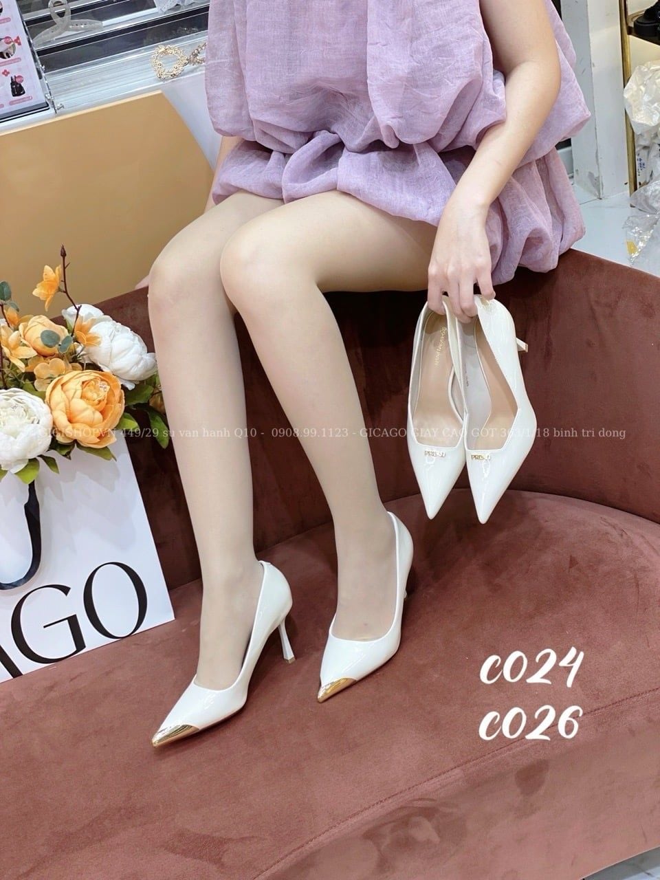 Cao gót nhọn da trơn C026
