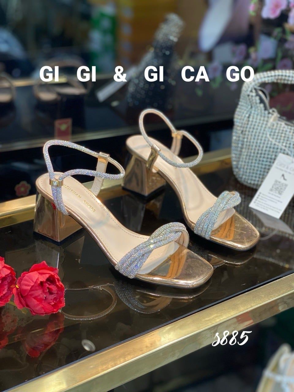 Sandal gót vuông bling tiệc bling S885