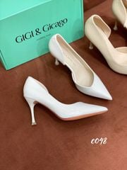 Cao gót nhọn da trơn hở eo C048