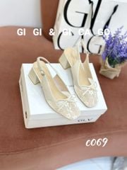 Cao gót vuông ren nơ hở gót C069