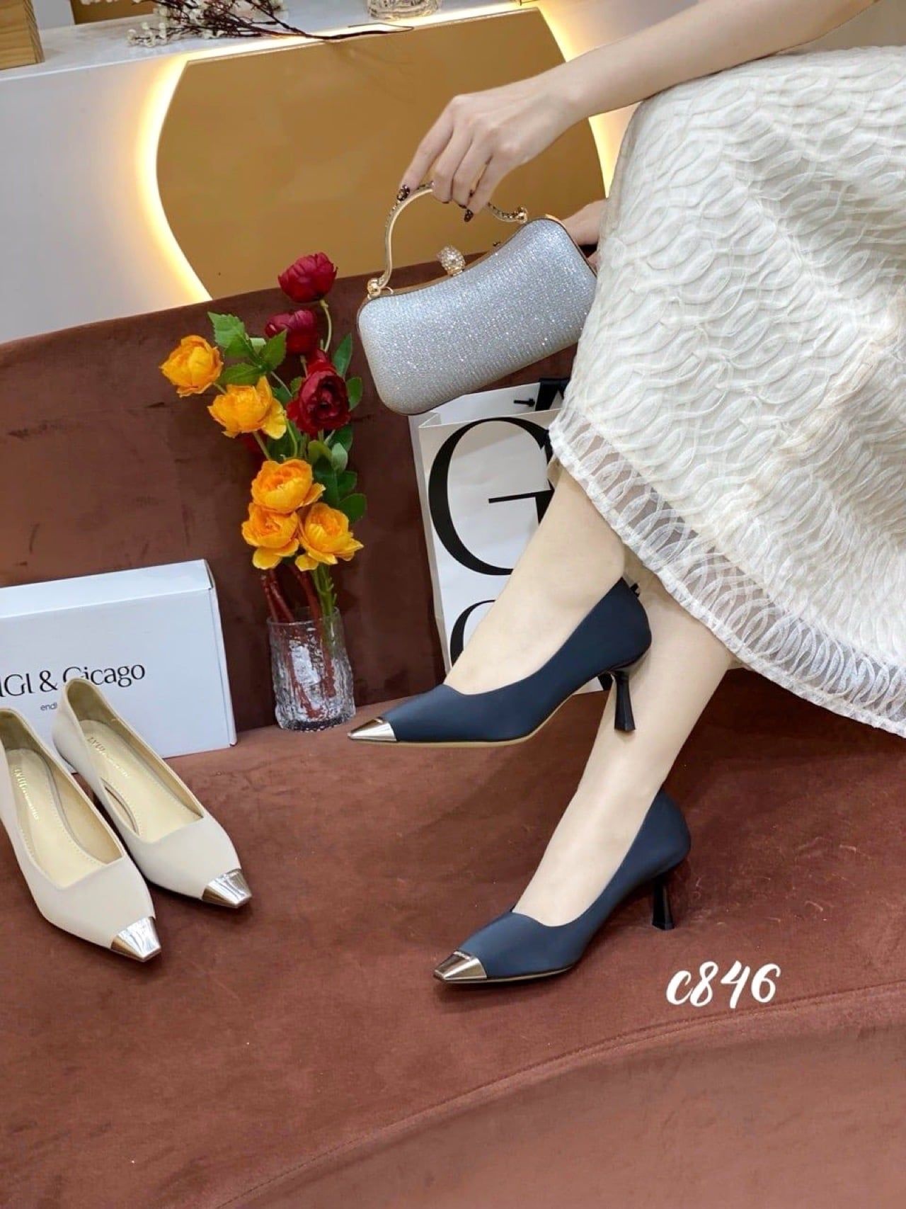 Cao gót nhọn chớp mũi C846