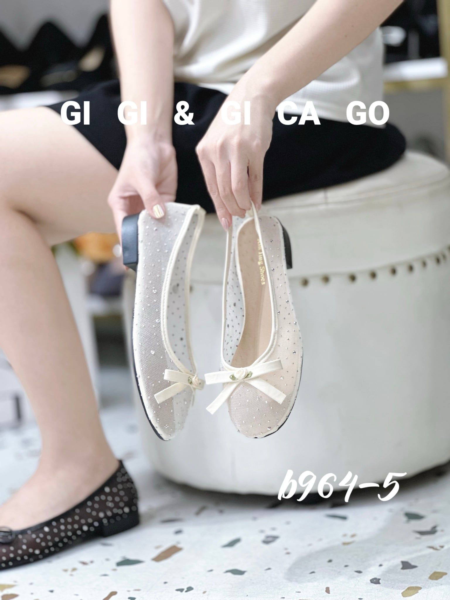 Giày búp bê lưới Nơ đính đá B965
