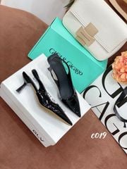 Cao gót nhọn da trơn hở gót C019