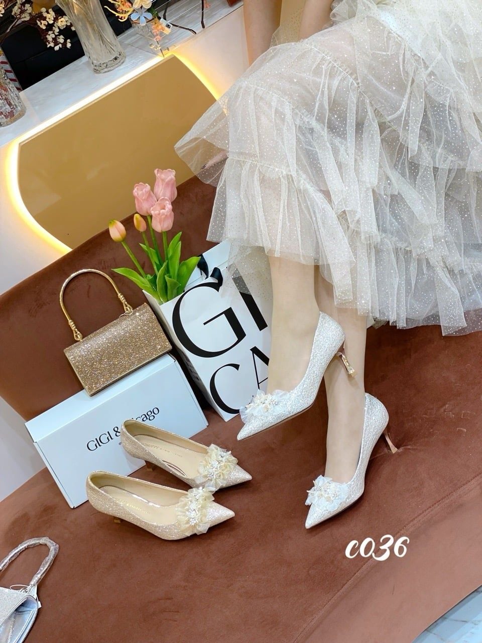 Cao gót nhọn tiệc Bling Hoa WD C036