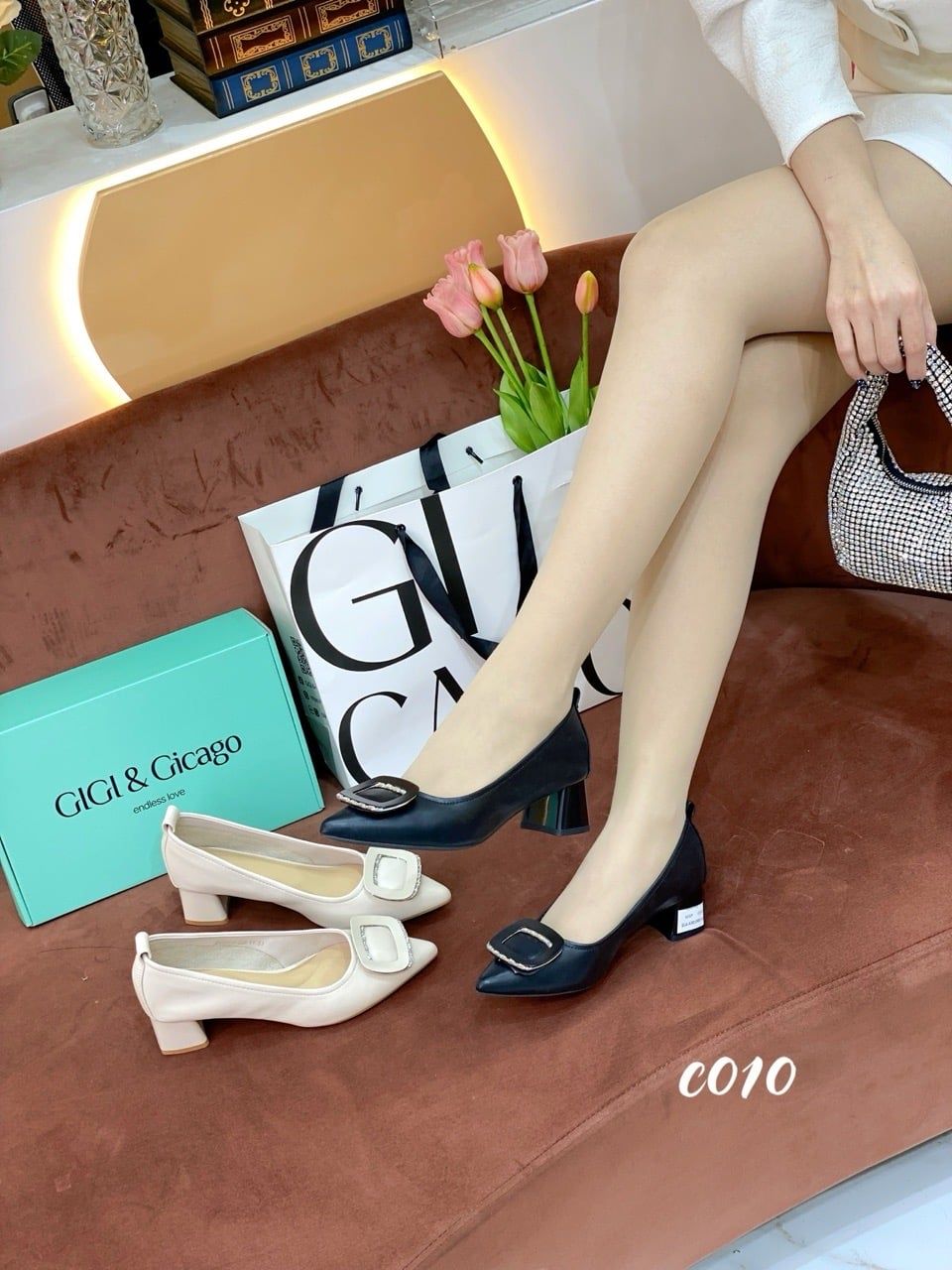 Cao gót vuông mũi nhọn C010